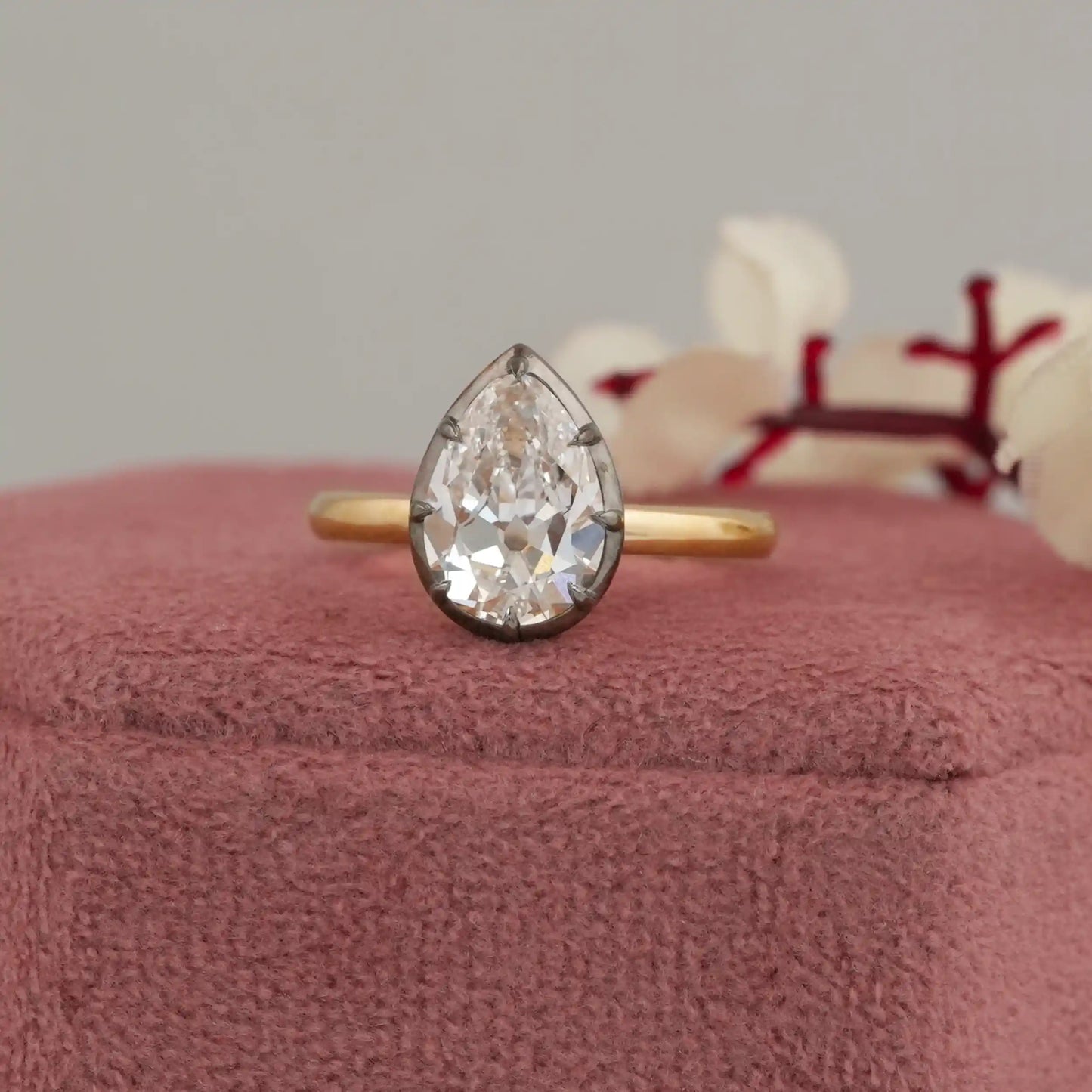 2.60 Carat Old Cut Pear Solitaire Lab Diamond Ring