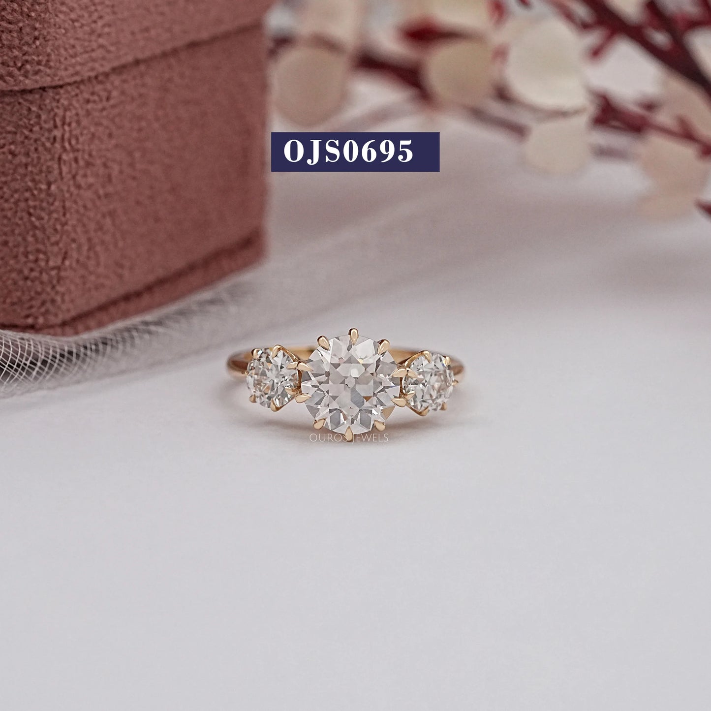 3 Stone OEC Round Cut Lab Diamond Ring
