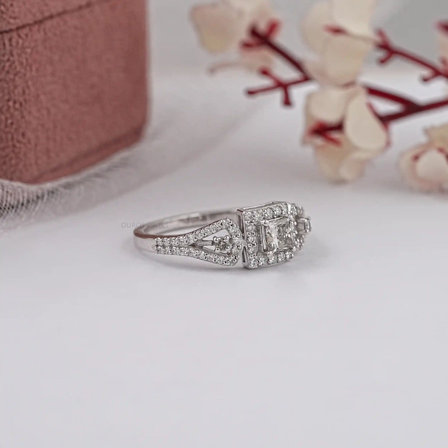 Three Stone Olive Princess Cut Lab Diamond Ring