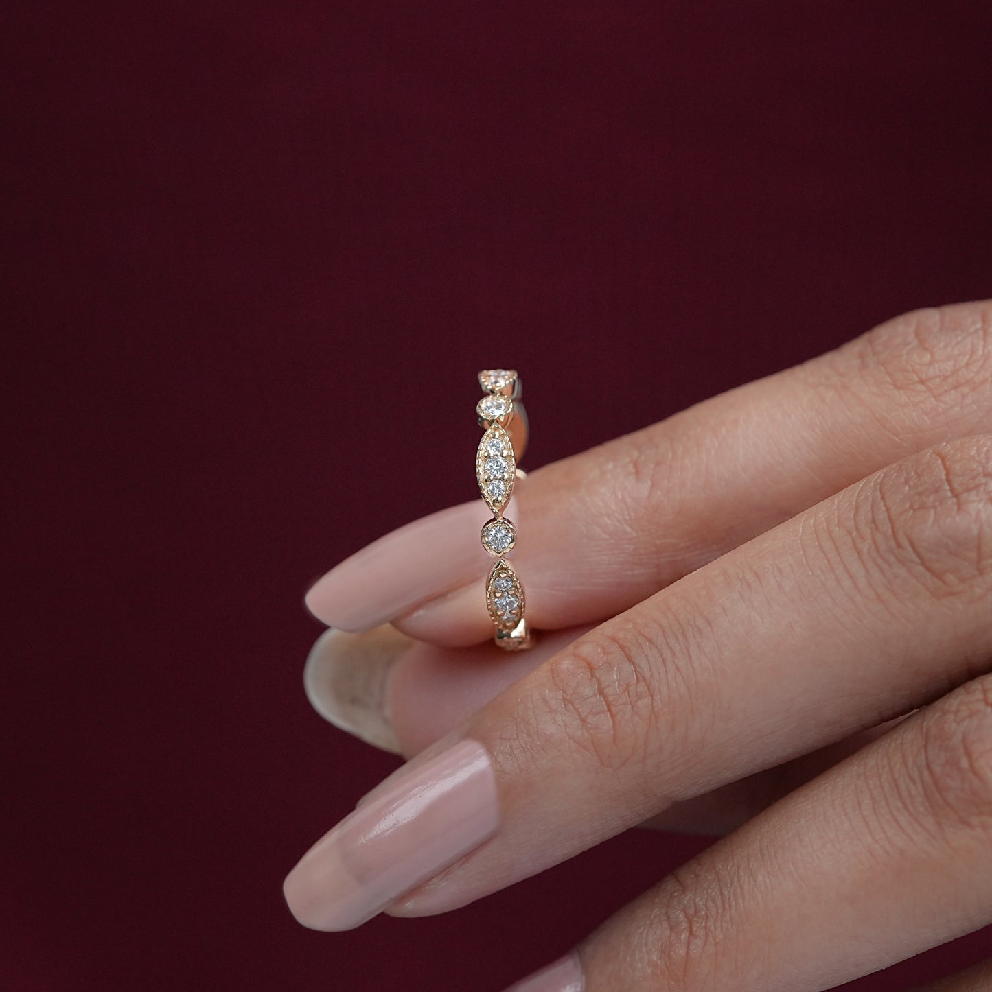 Round Cut Lab Diamond Milgrain Set Band