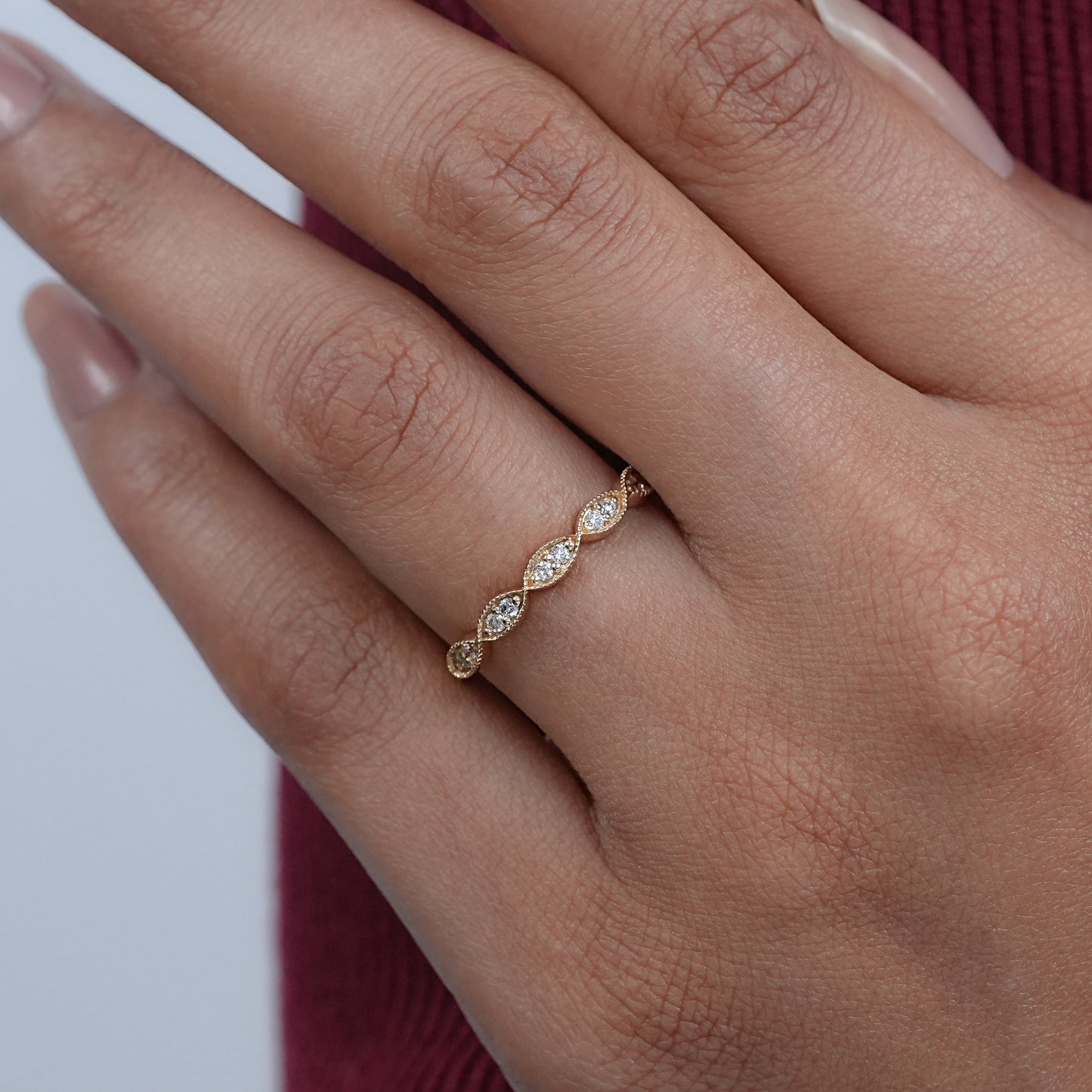 Round Cut Lab Diamond Milgrain Set Half Band