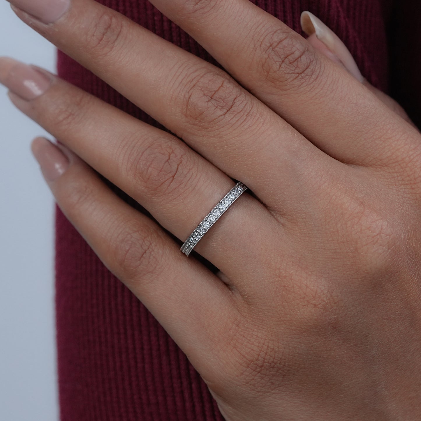 Round Cut Lab Diamond Milgrain Set Full Eternity Band