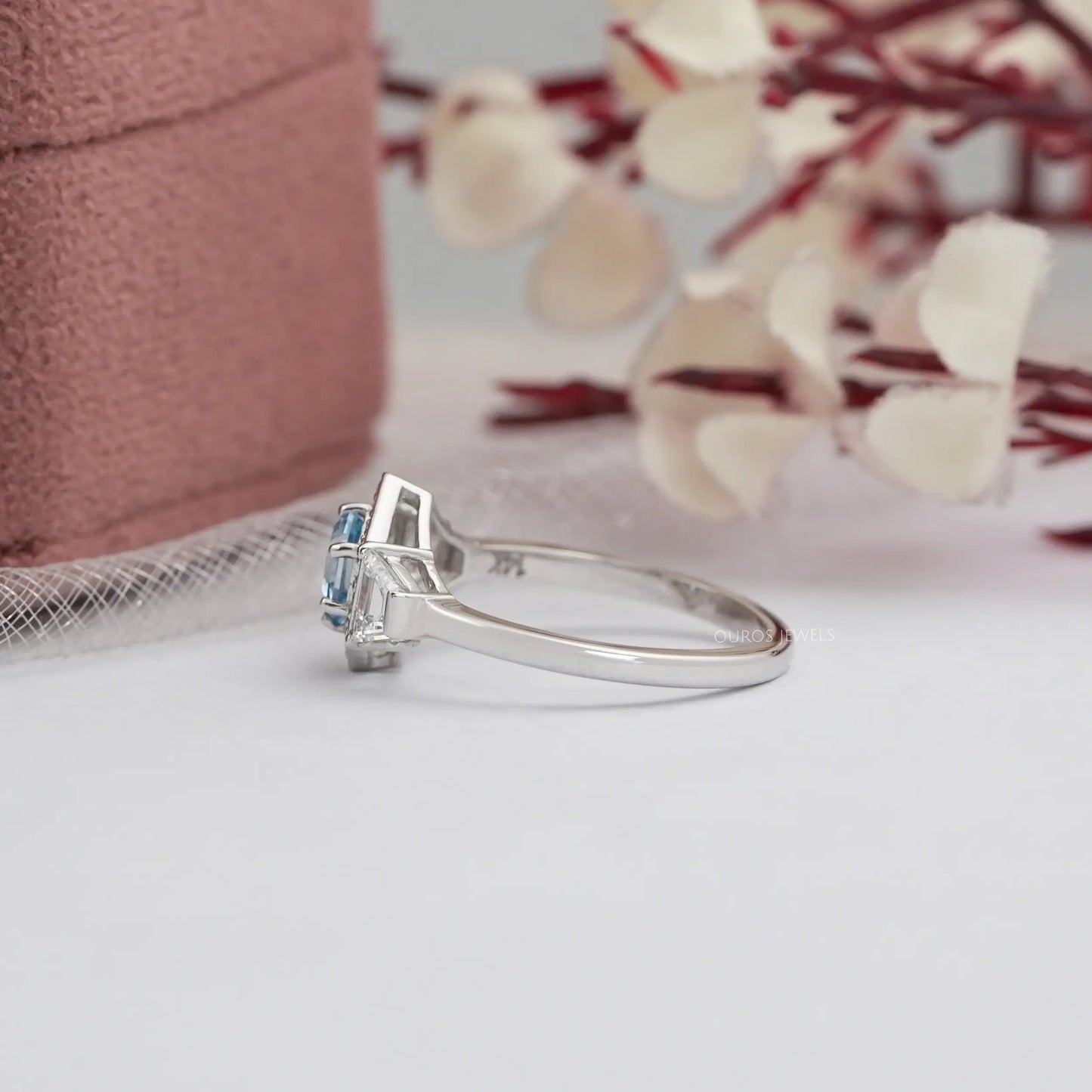 Blue Color Hexagon Cut Diamond Ring