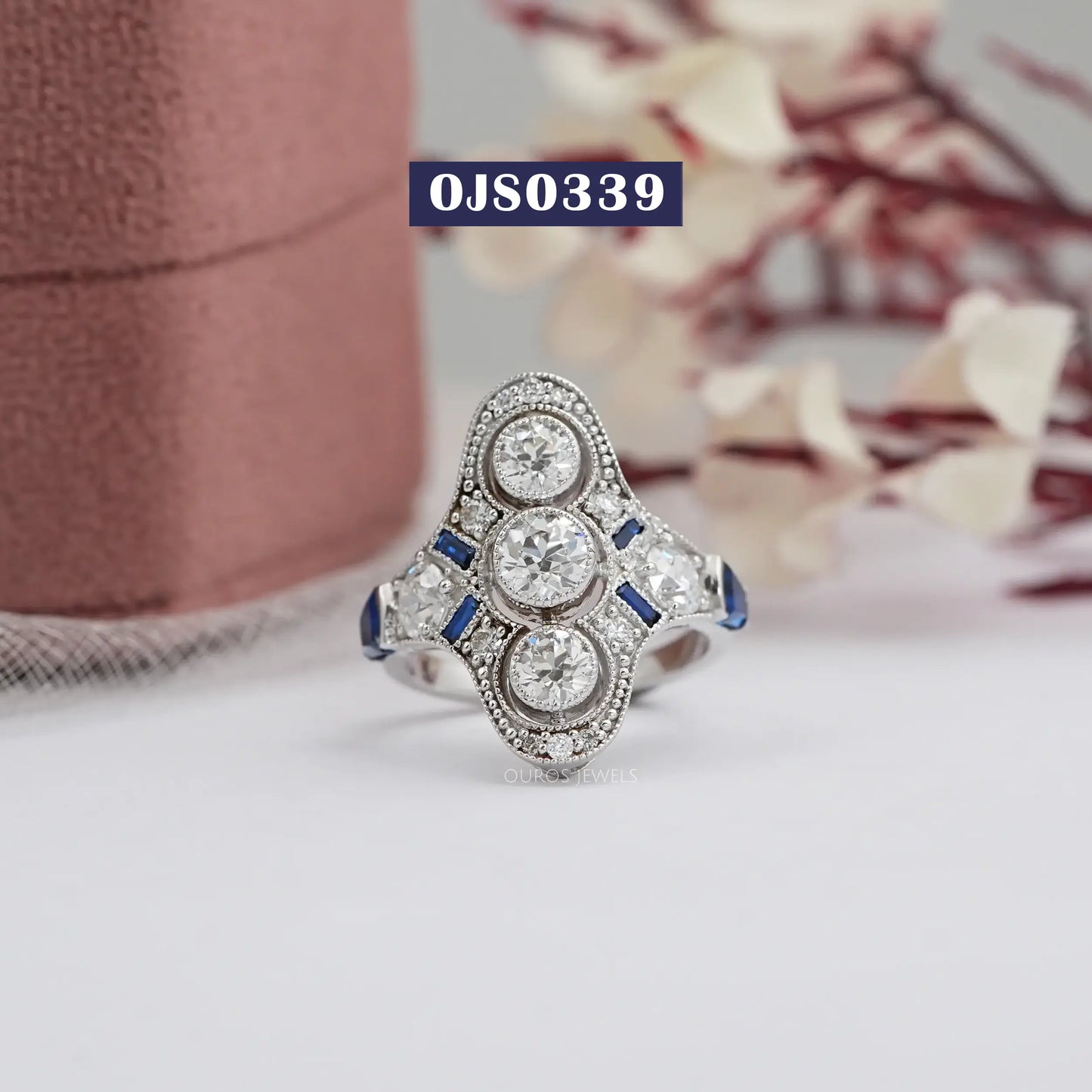 Art Deco Old European Round Cut Lab Diamond Ring