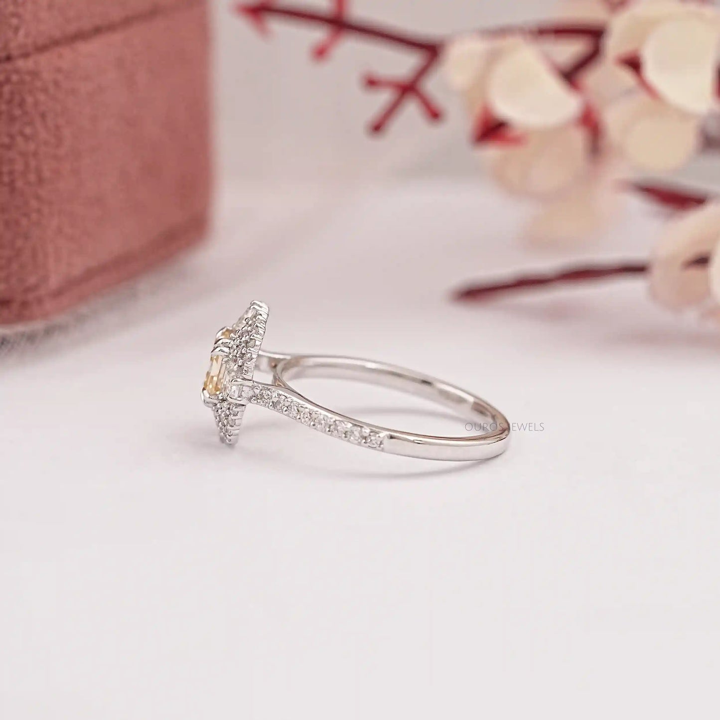 Yellow Asscher Cut Cluster Lab Diamond Ring