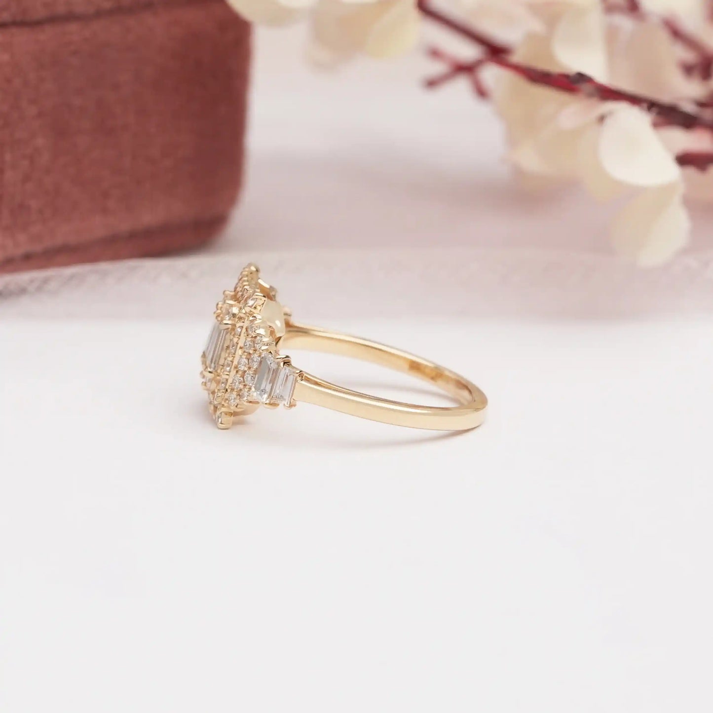 Baguette And Round Cut Lab Grown Diamond Engagement Ring