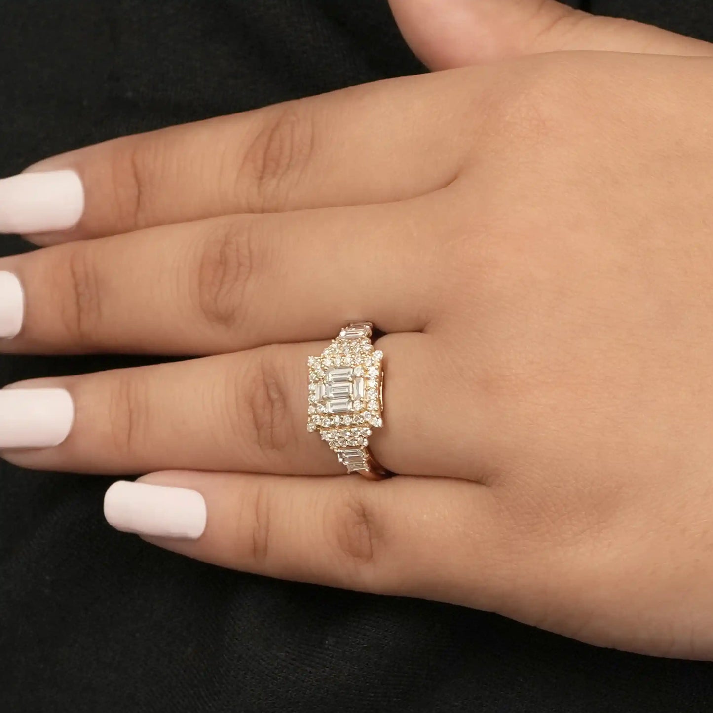 Baguette And Round Cut Lab Grown Diamond Engagement Ring