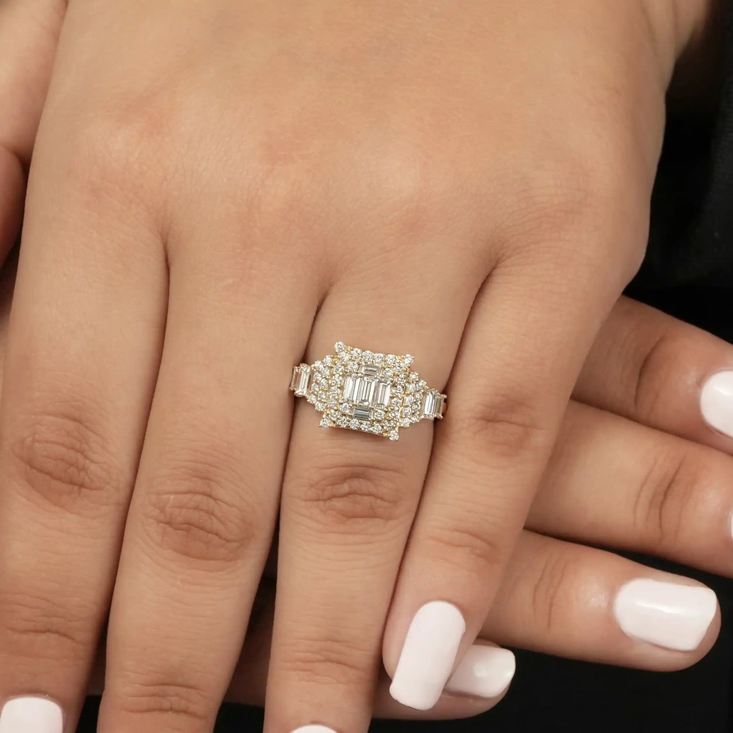 Baguette And Round Cut Lab Grown Diamond Engagement Ring