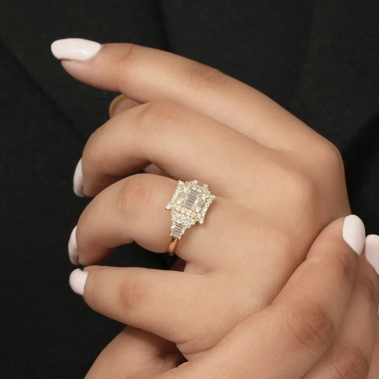 Baguette And Round Cut Lab Grown Diamond Engagement Ring