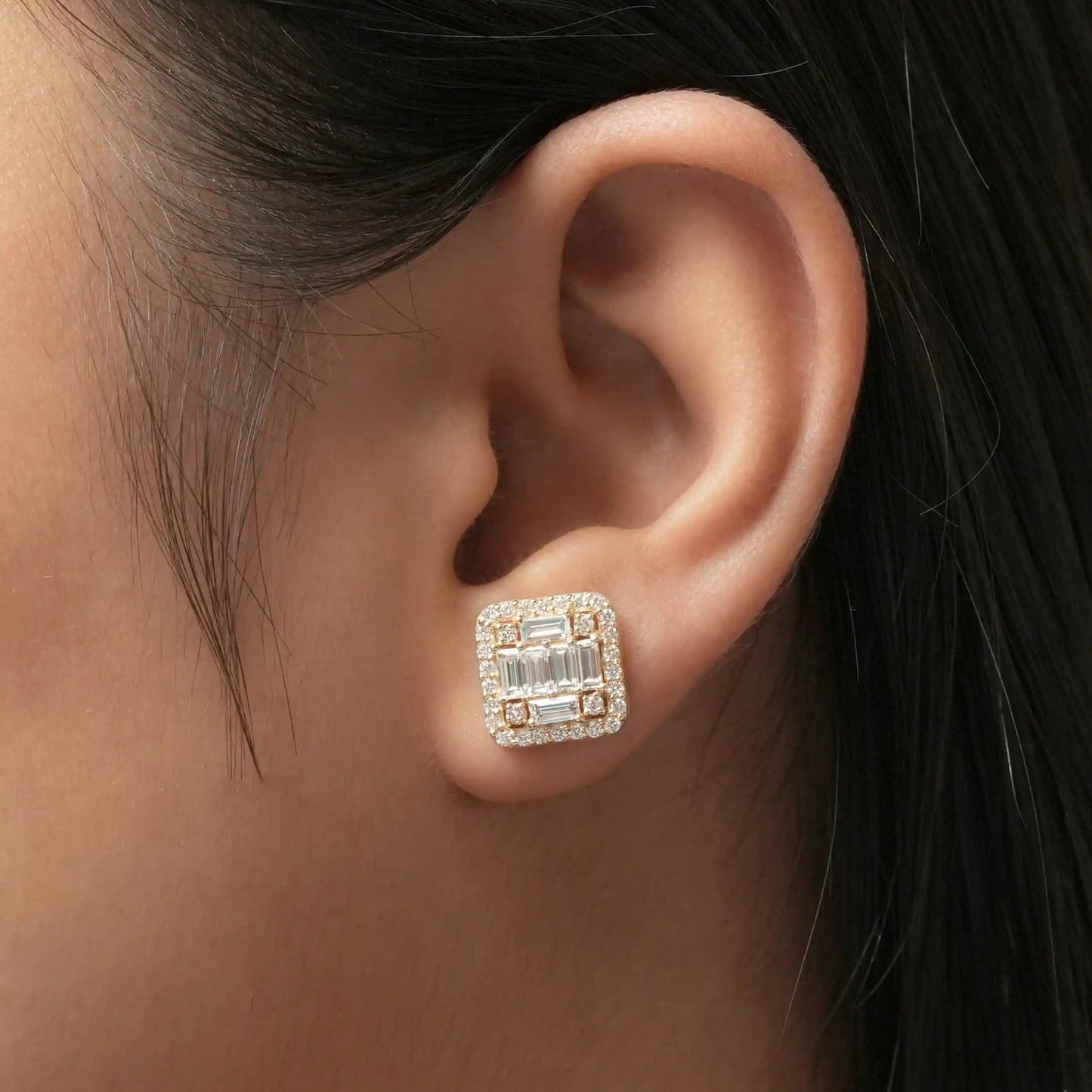 Baguette And Round  Cut Lab  Grown Diamond Earrings