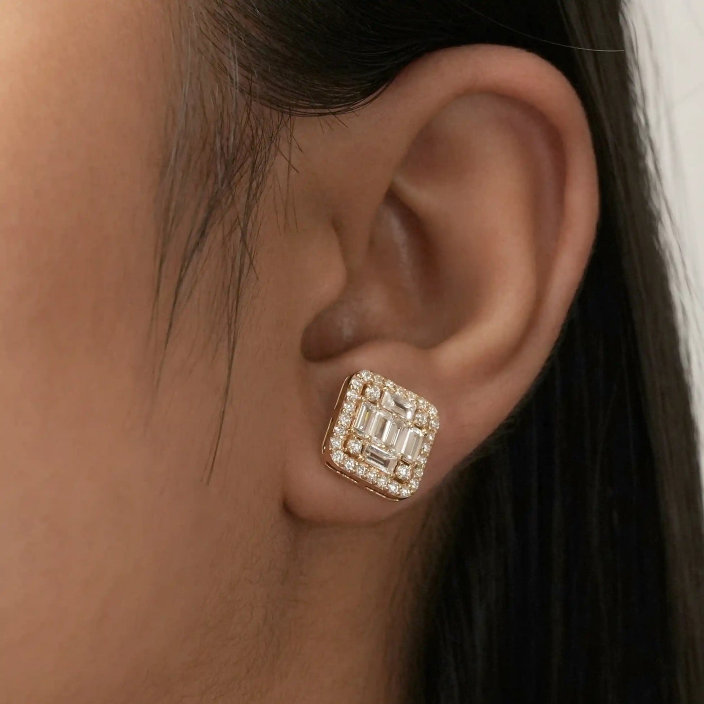 Baguette And Round  Cut Lab  Grown Diamond Earrings