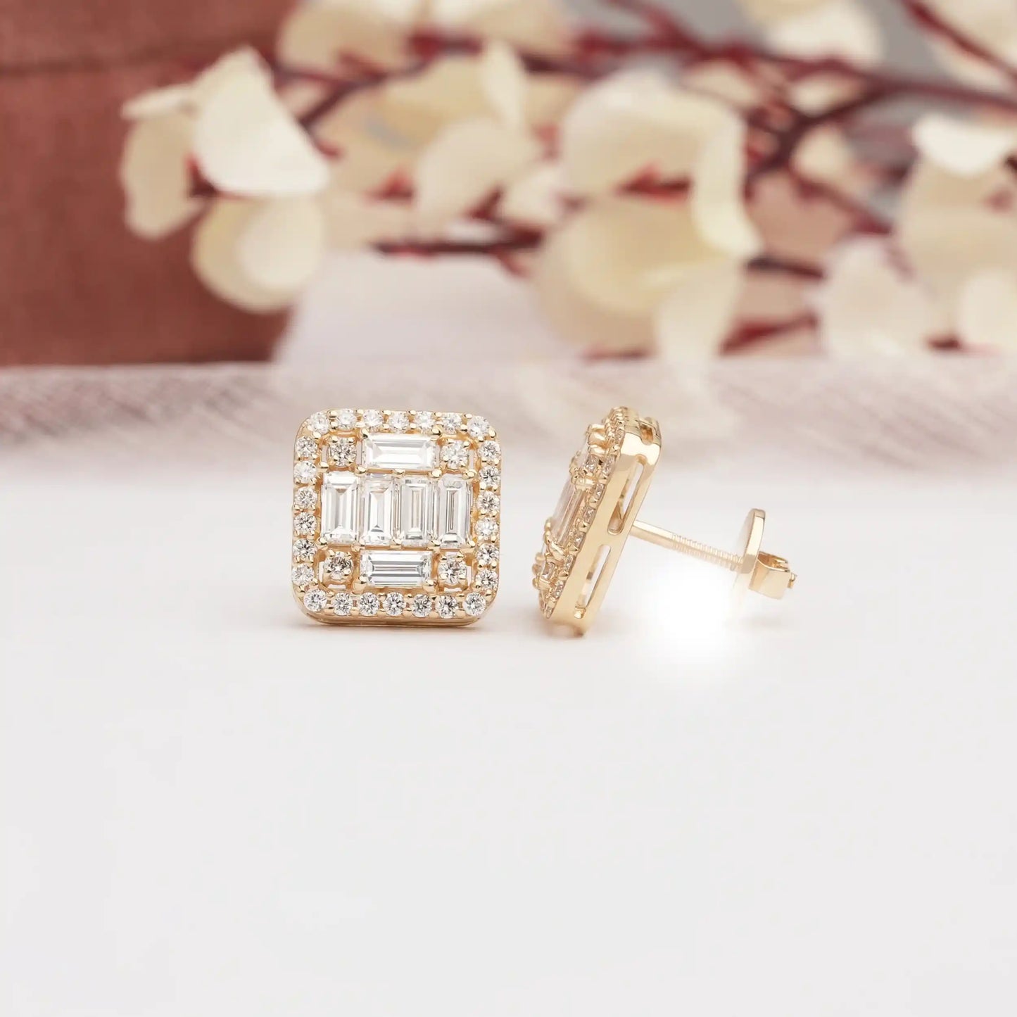 Baguette And Round  Cut Lab  Grown Diamond Earrings