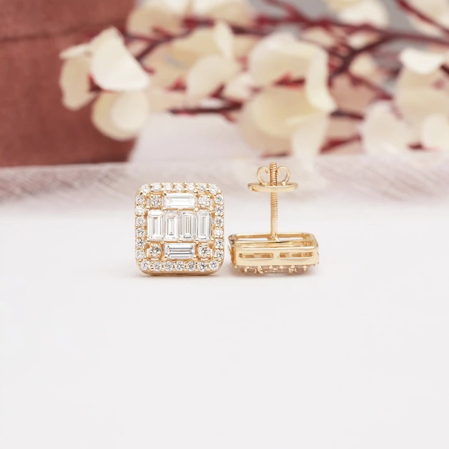 Baguette And Round  Cut Lab  Grown Diamond Earrings