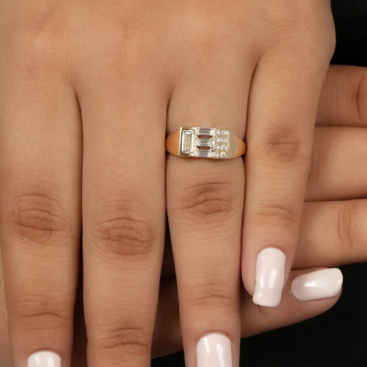 Baguette And  Round Cut Lab Grown Diamond Vintage Ring