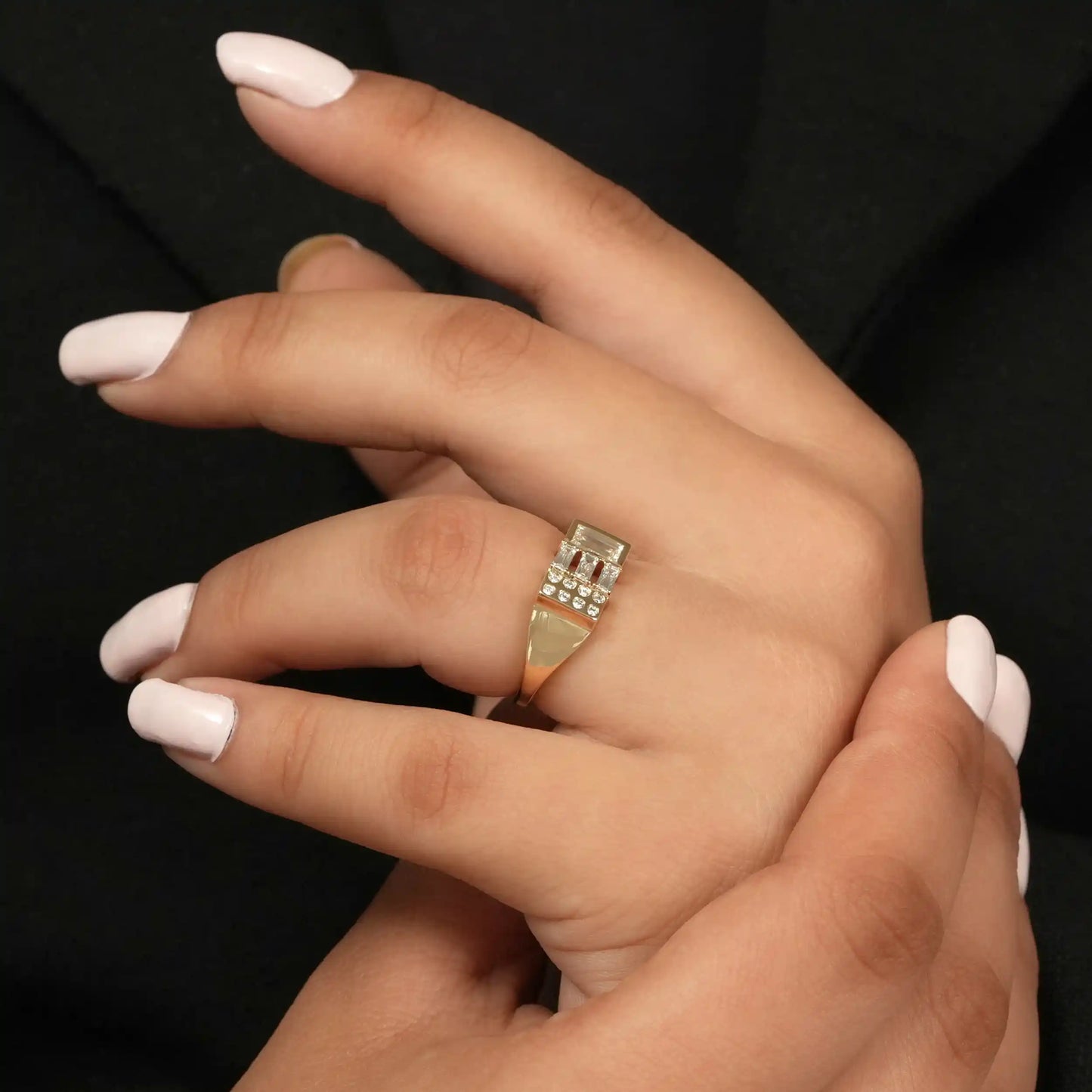 Baguette And  Round Cut Lab Grown Diamond Vintage Ring