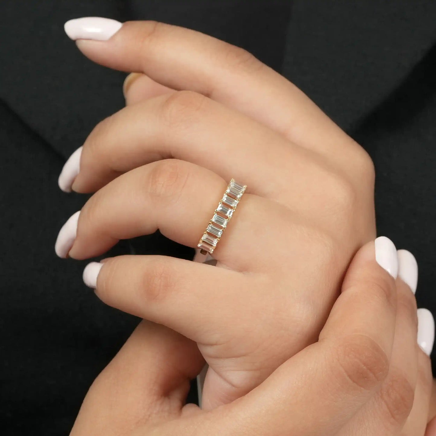 Baguette Cut  Lab Grown Diamond Half Eternity  Wedding  Band