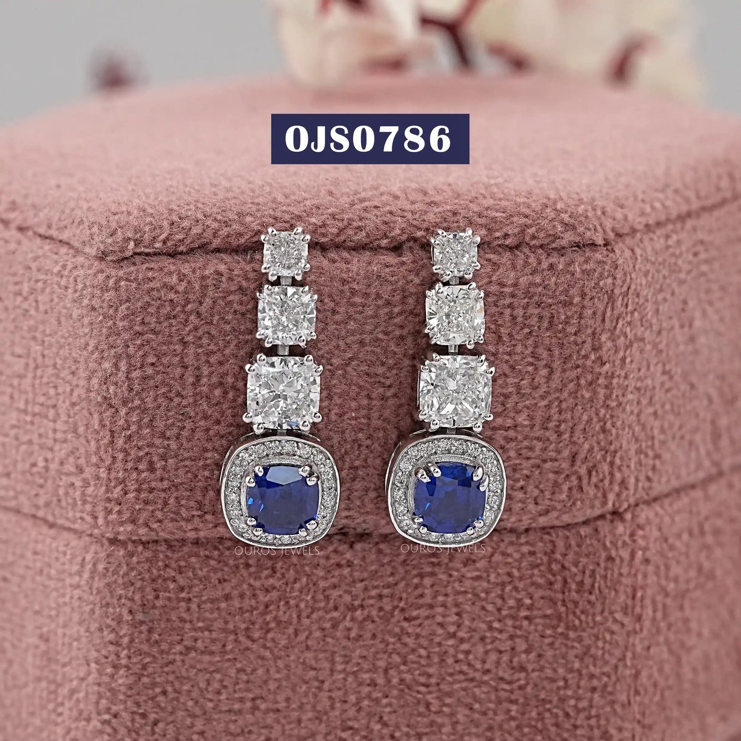 Blue Cushion Cut Drop Dangle Earring