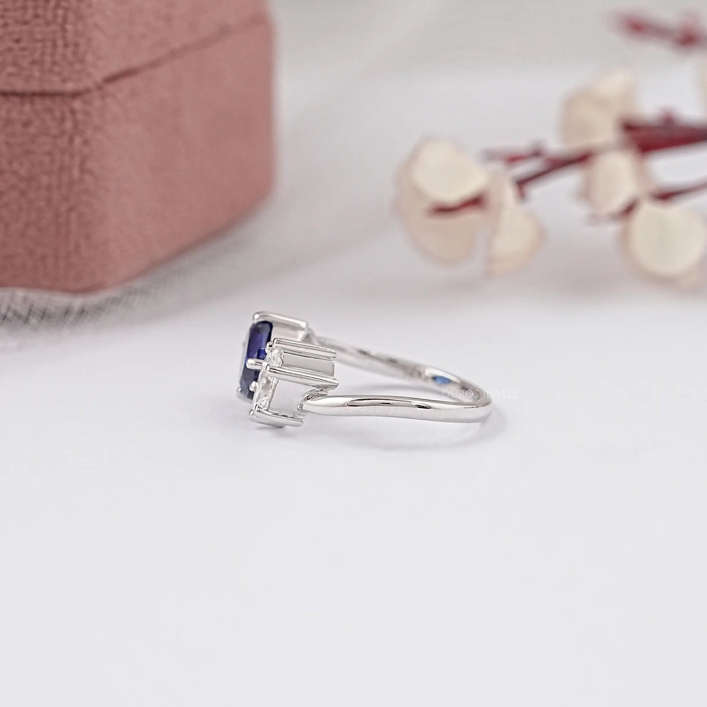 Two Stone Blue Oval Cut Lab Grown Diamond Ring