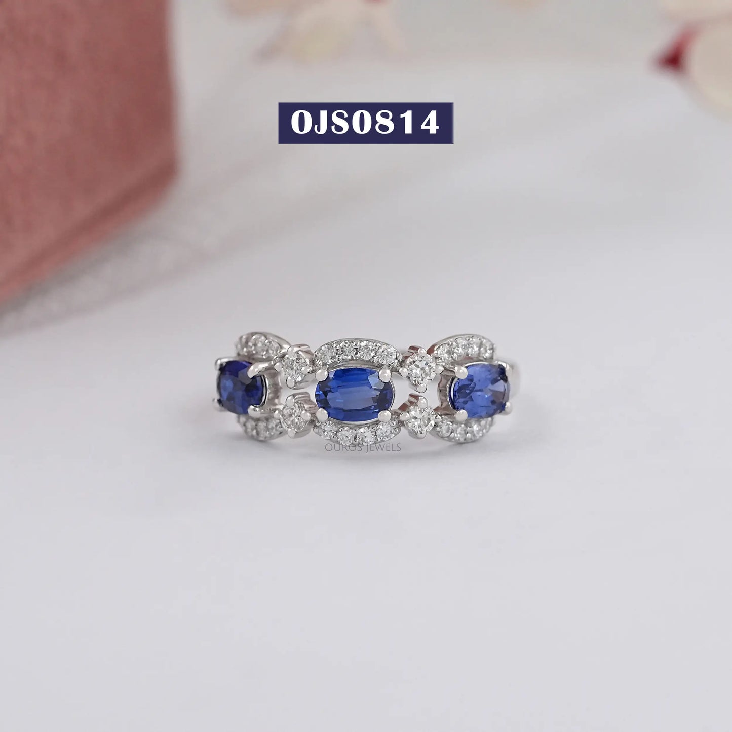 Blue Oval Sapphire Gemstone Engagement Ring