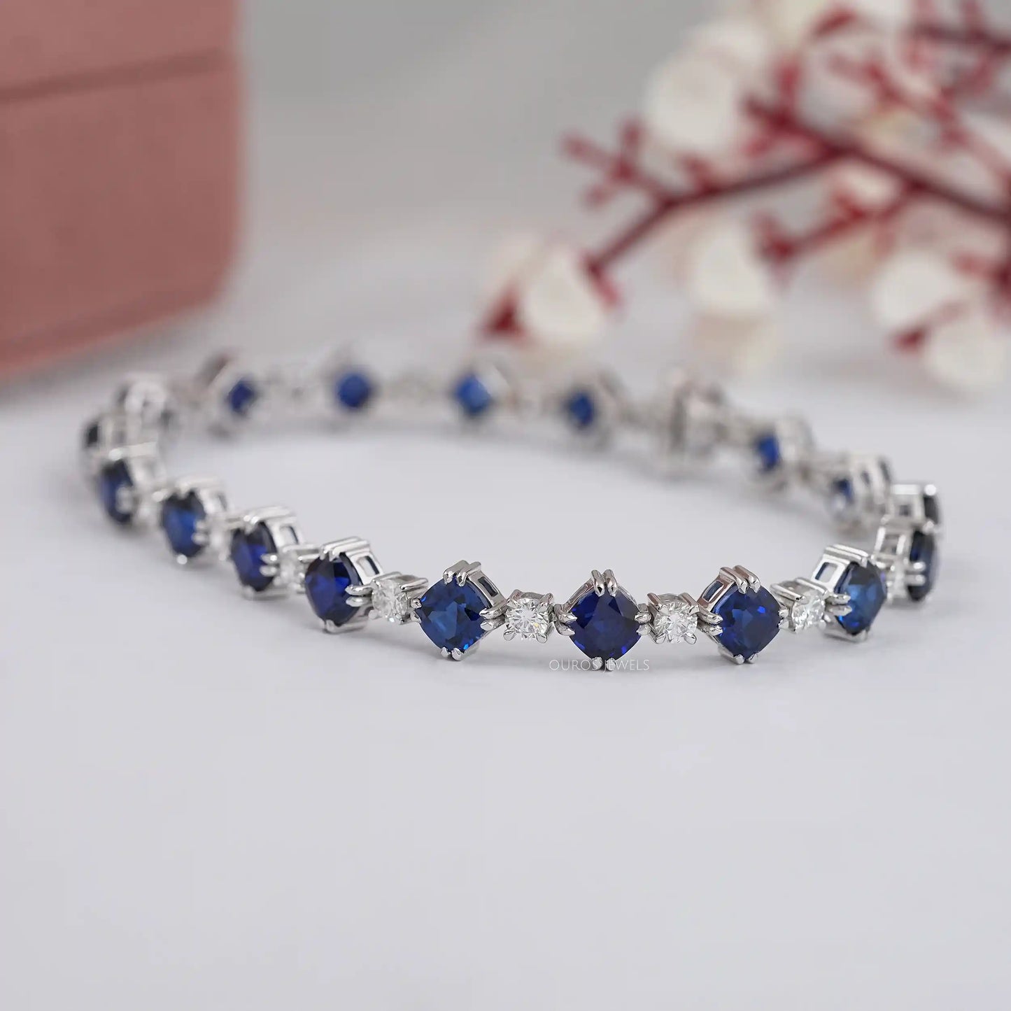 Blue Cushion Cut Lab Grown Gemstone Bracelet
