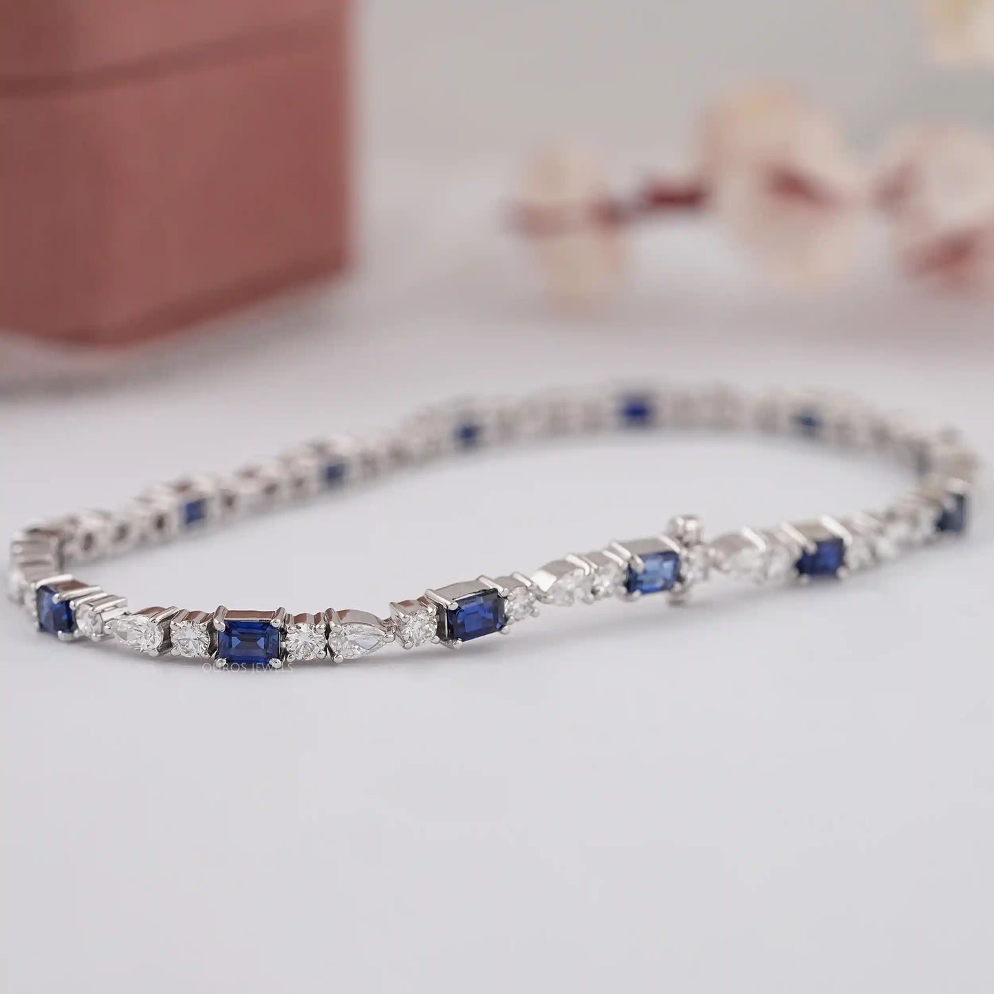 Emerald Cut Blue Sapphire Gemstone Bracelet