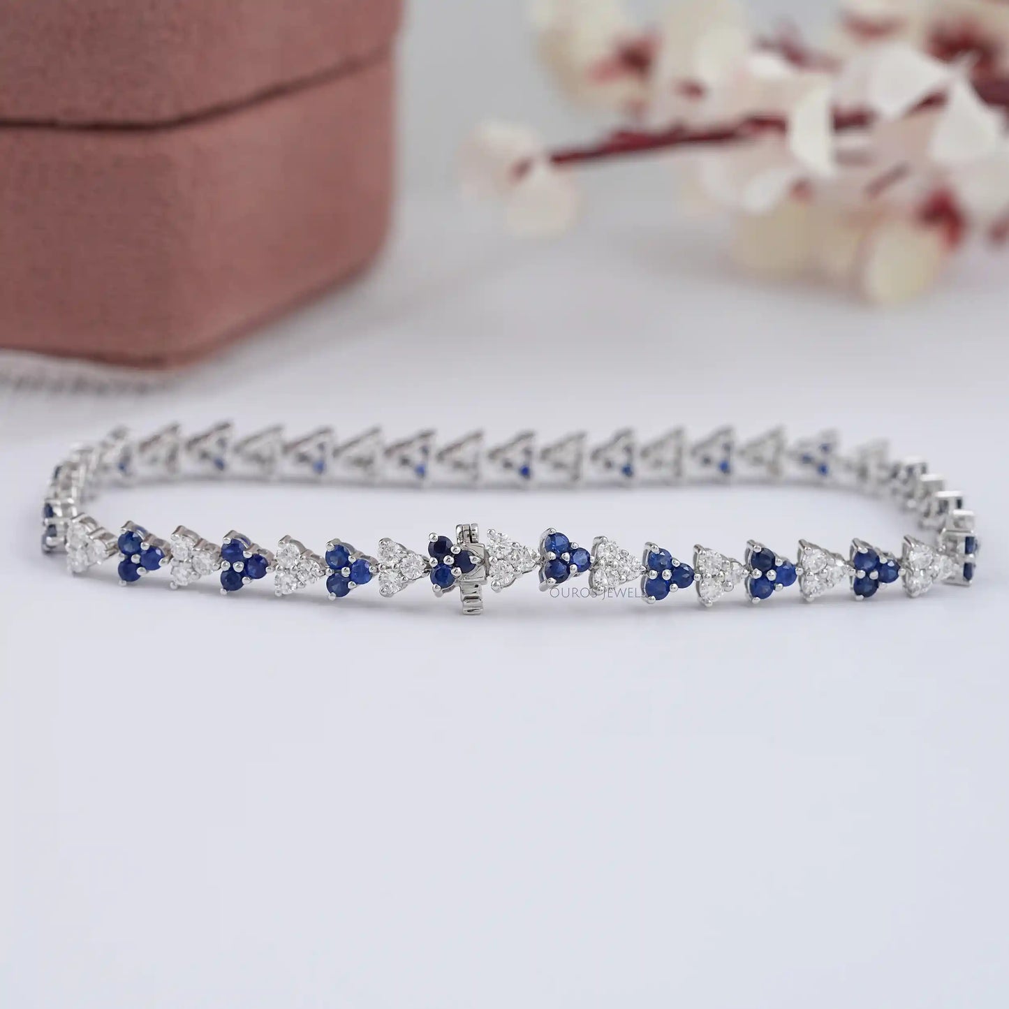 Blue Sapphire Round Cut Gemstone Bracelet
