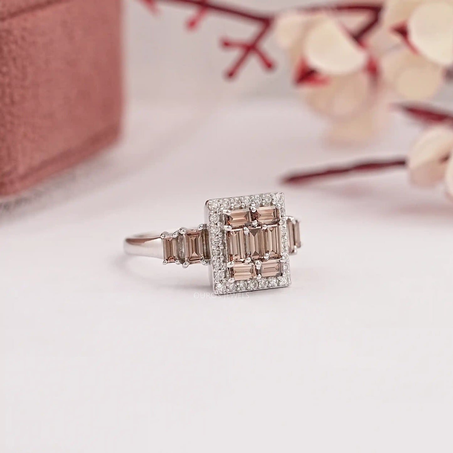 Baguette Cut Cluster Chocolate Lab Diamond Ring