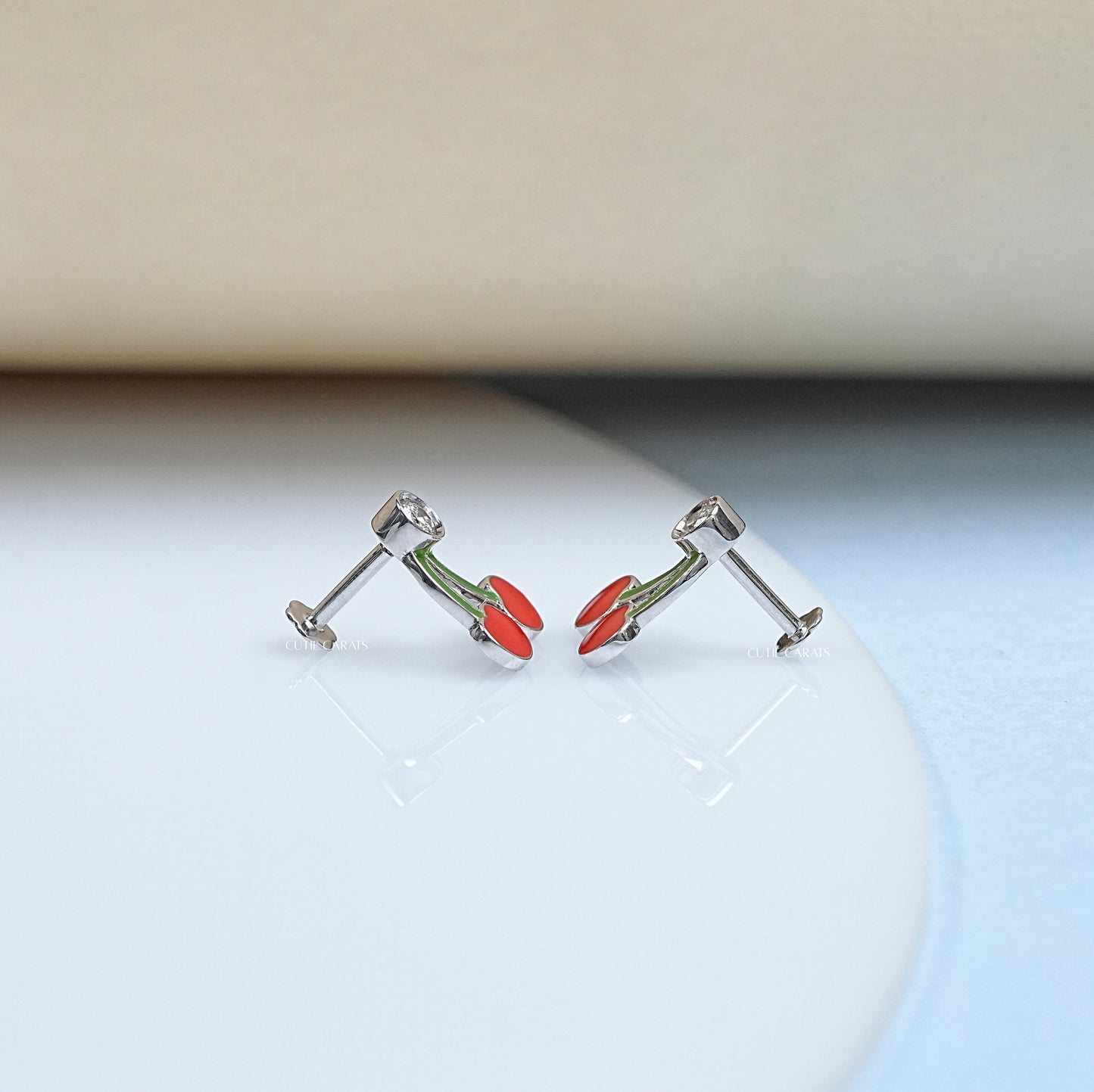 Cherry Enamel Diamond Earrings