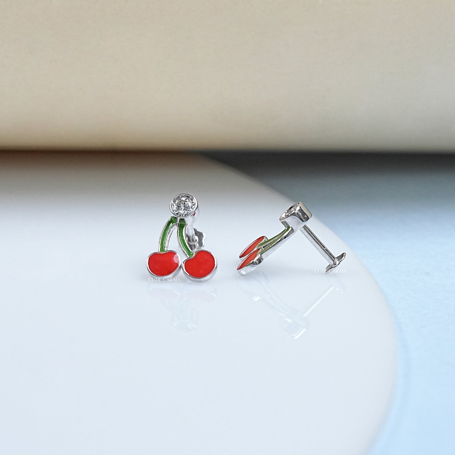 Cherry Enamel Diamond Earrings