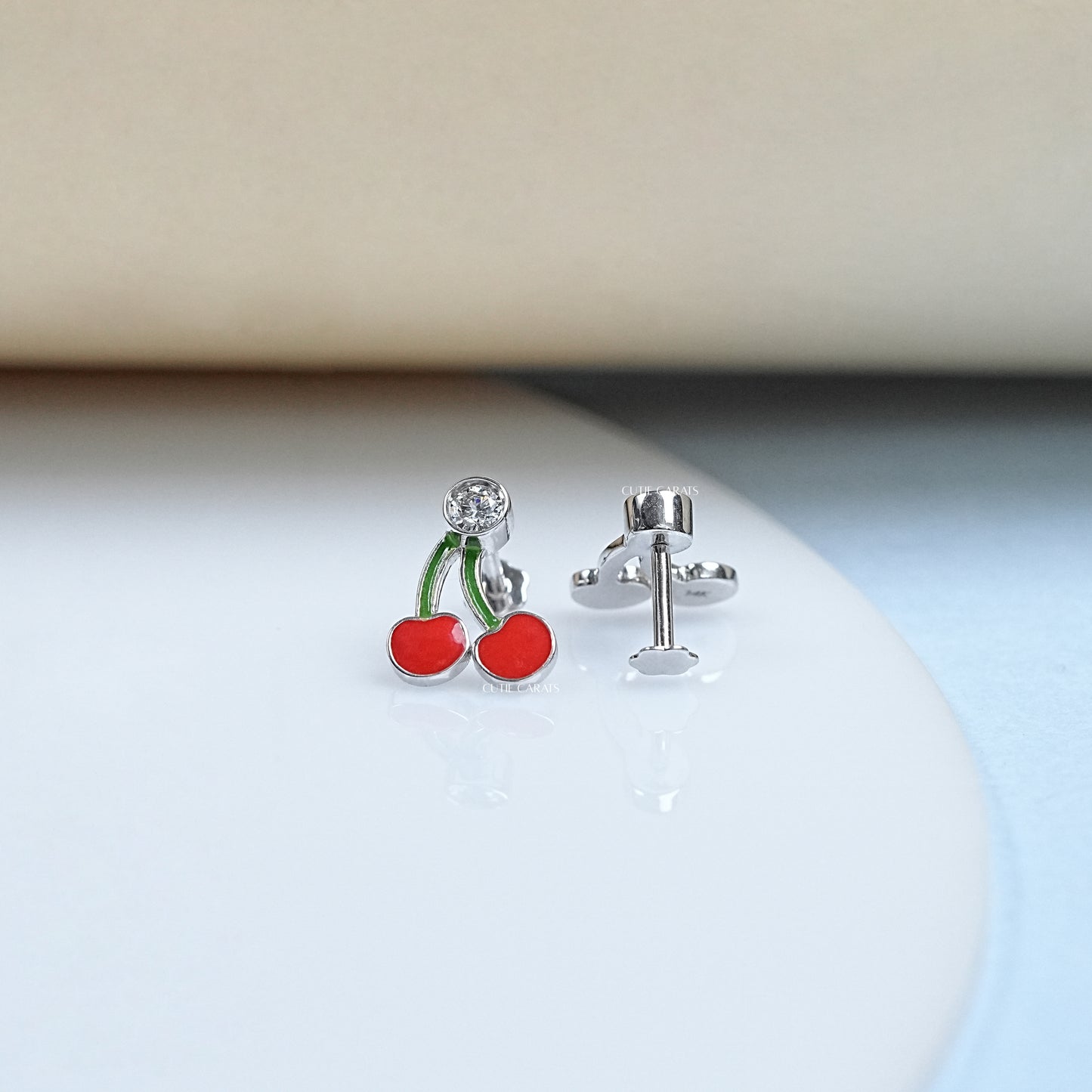 Cherry Enamel Diamond Earrings