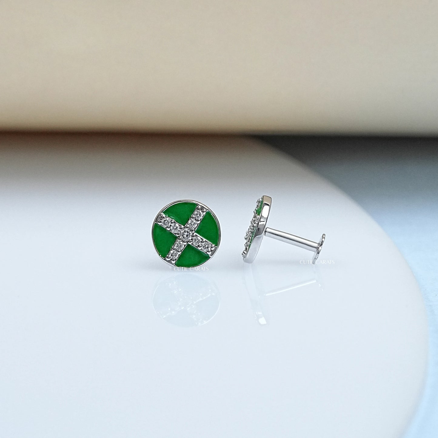 Green Enamel Stud Earrings For Baby Girl