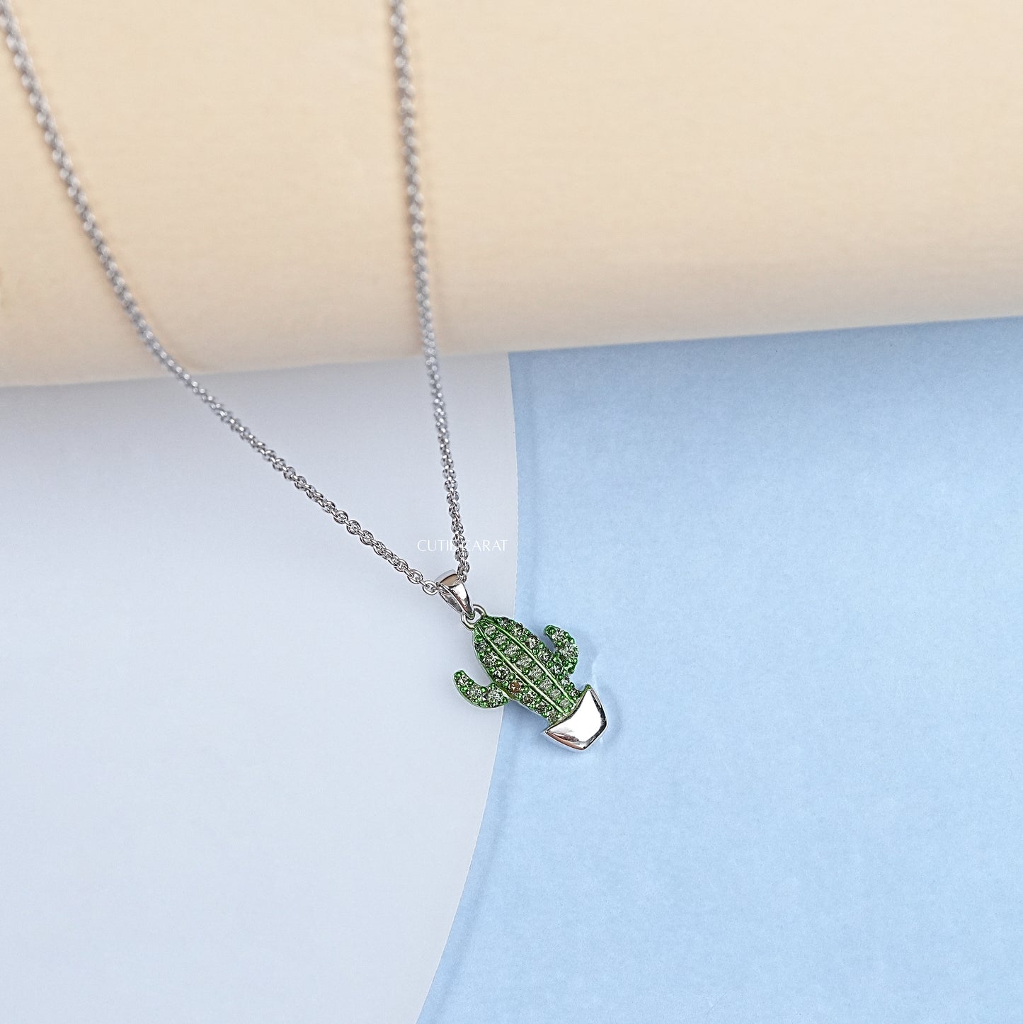 Lab Colored Diamond Cactus Pendant