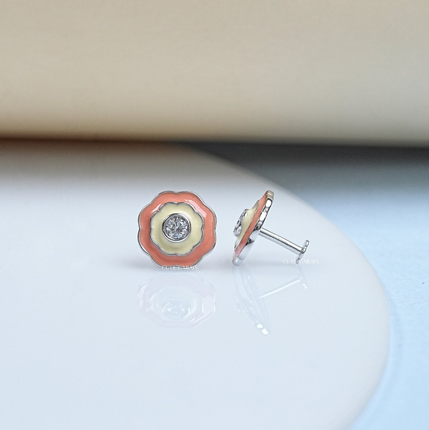 Lab Grown Diamond Enamel Stud Earrings