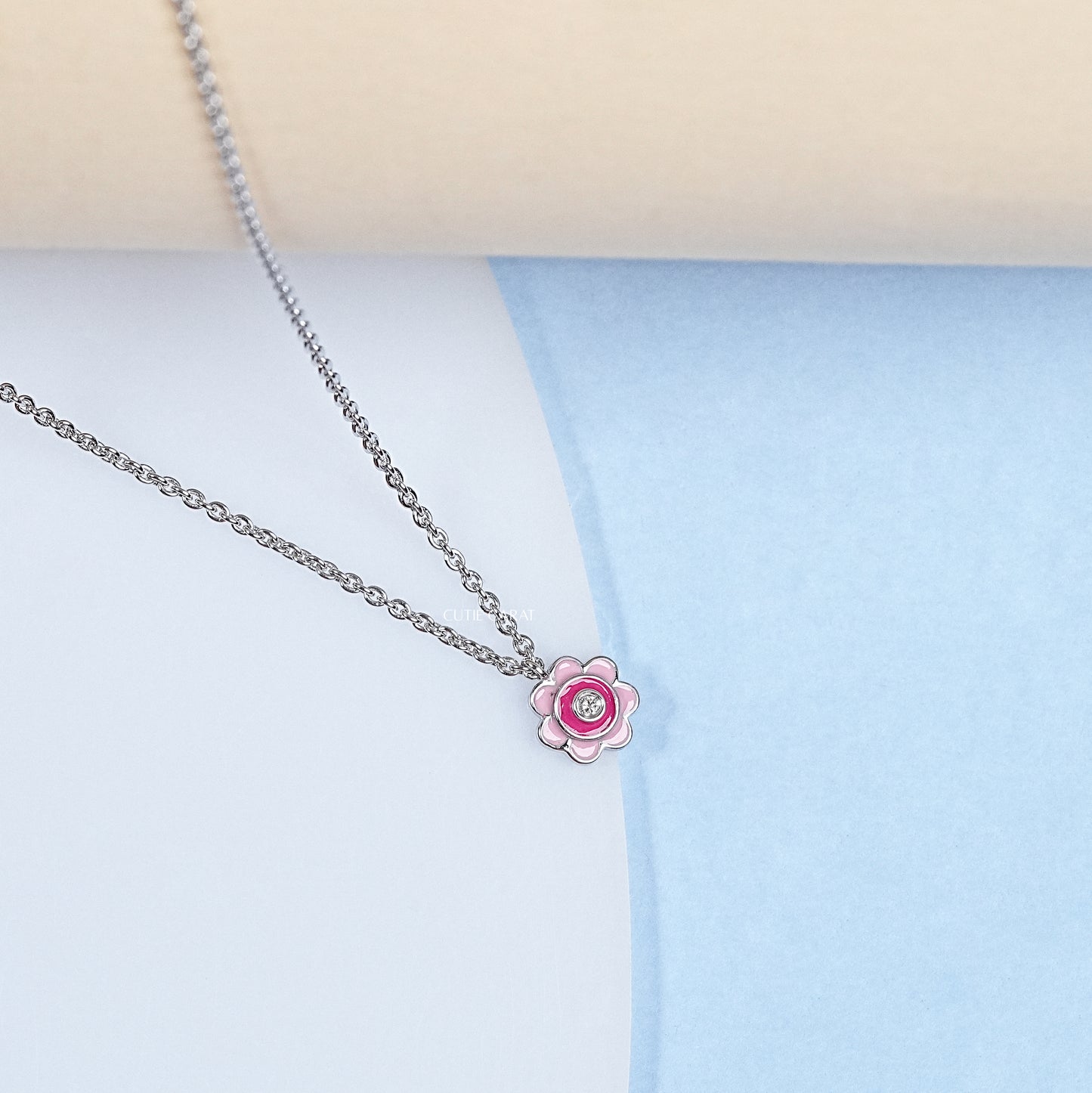 Pink Enamel Flower Charm Pendant