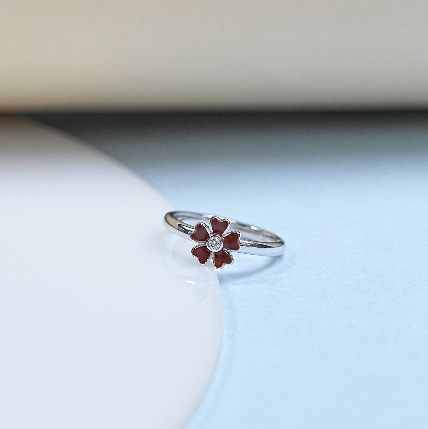 Red Enamel Flower Shape Kids Ring