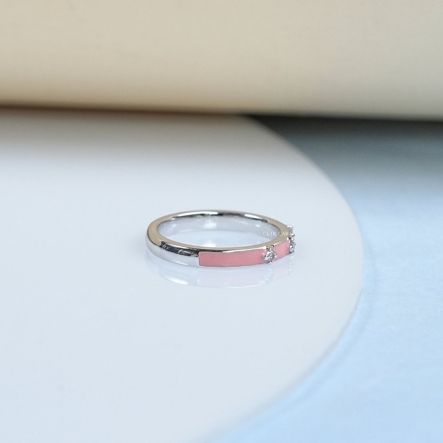 Pink Enamel Diamond Stacking Ring