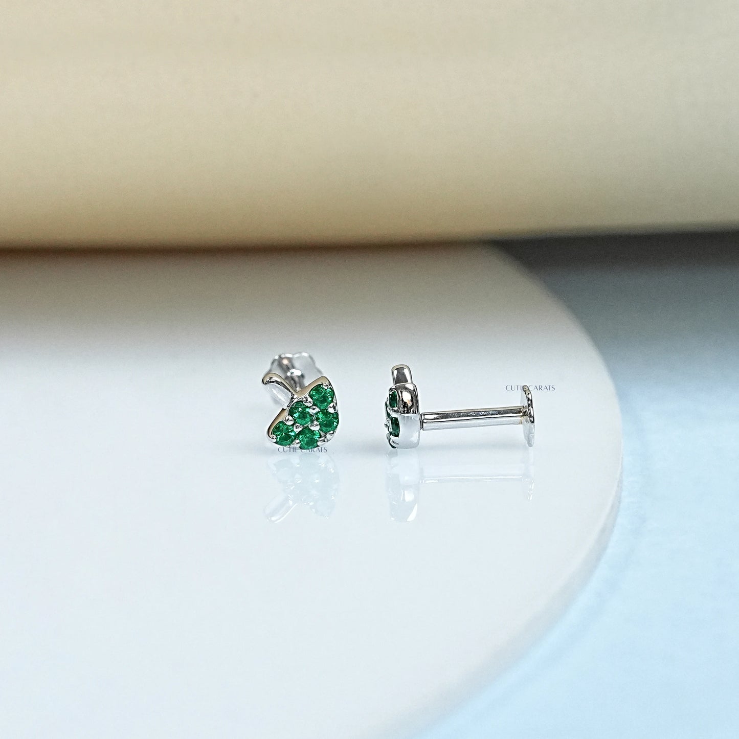 Emerald Round Cut Dainty Mushroom Stud For Kids