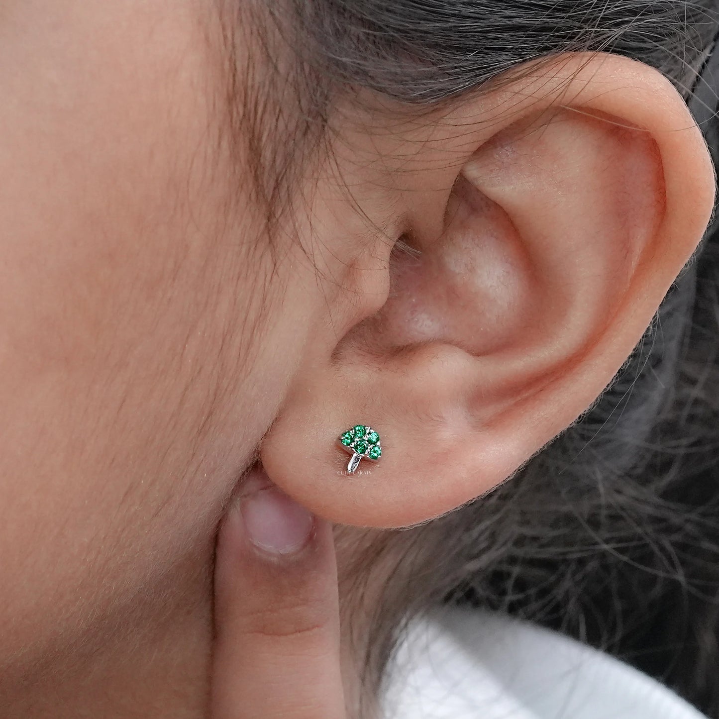 Emerald Round Cut Dainty Mushroom Stud For Kids