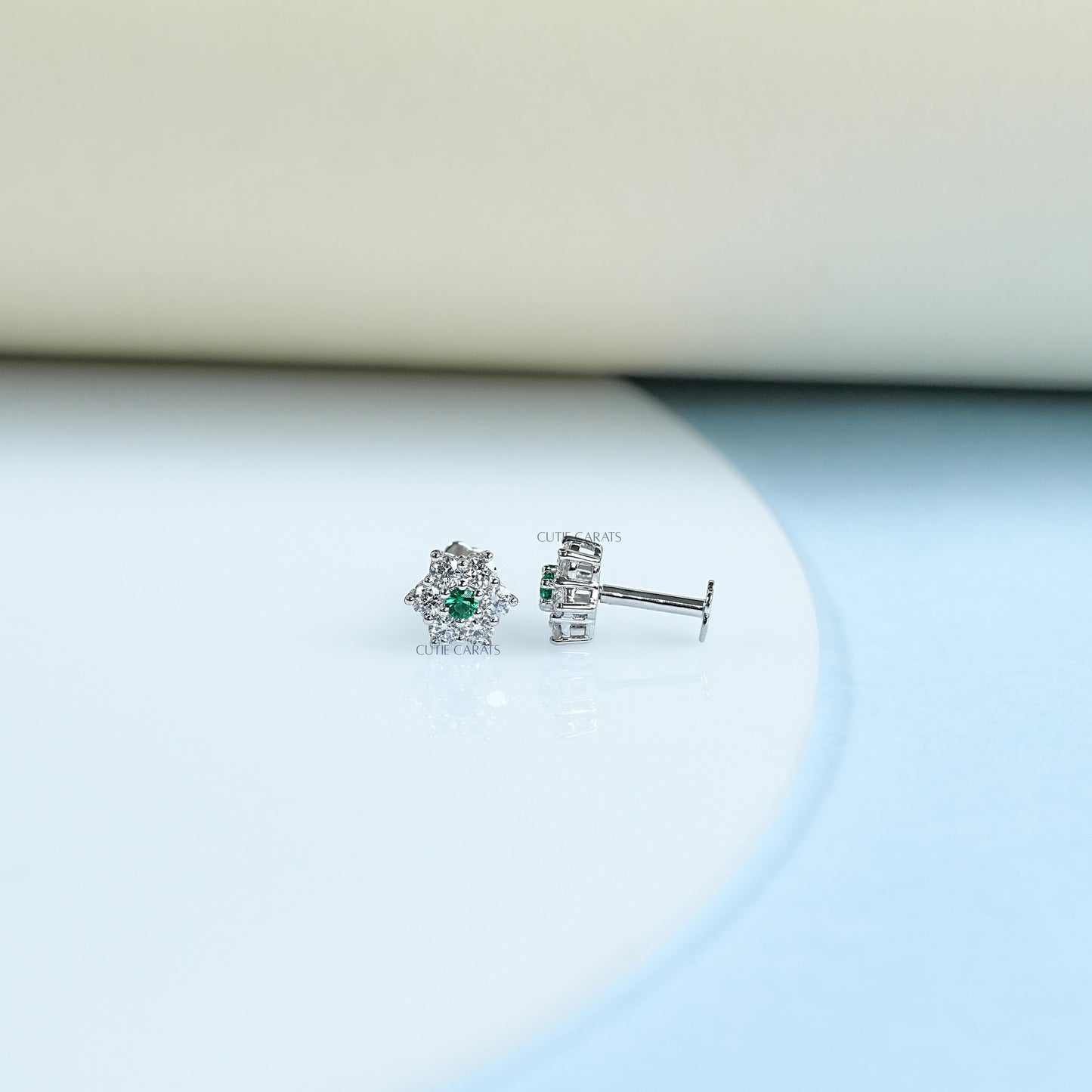 Minimalist Gemstone And Diamond Flower Stud Earring