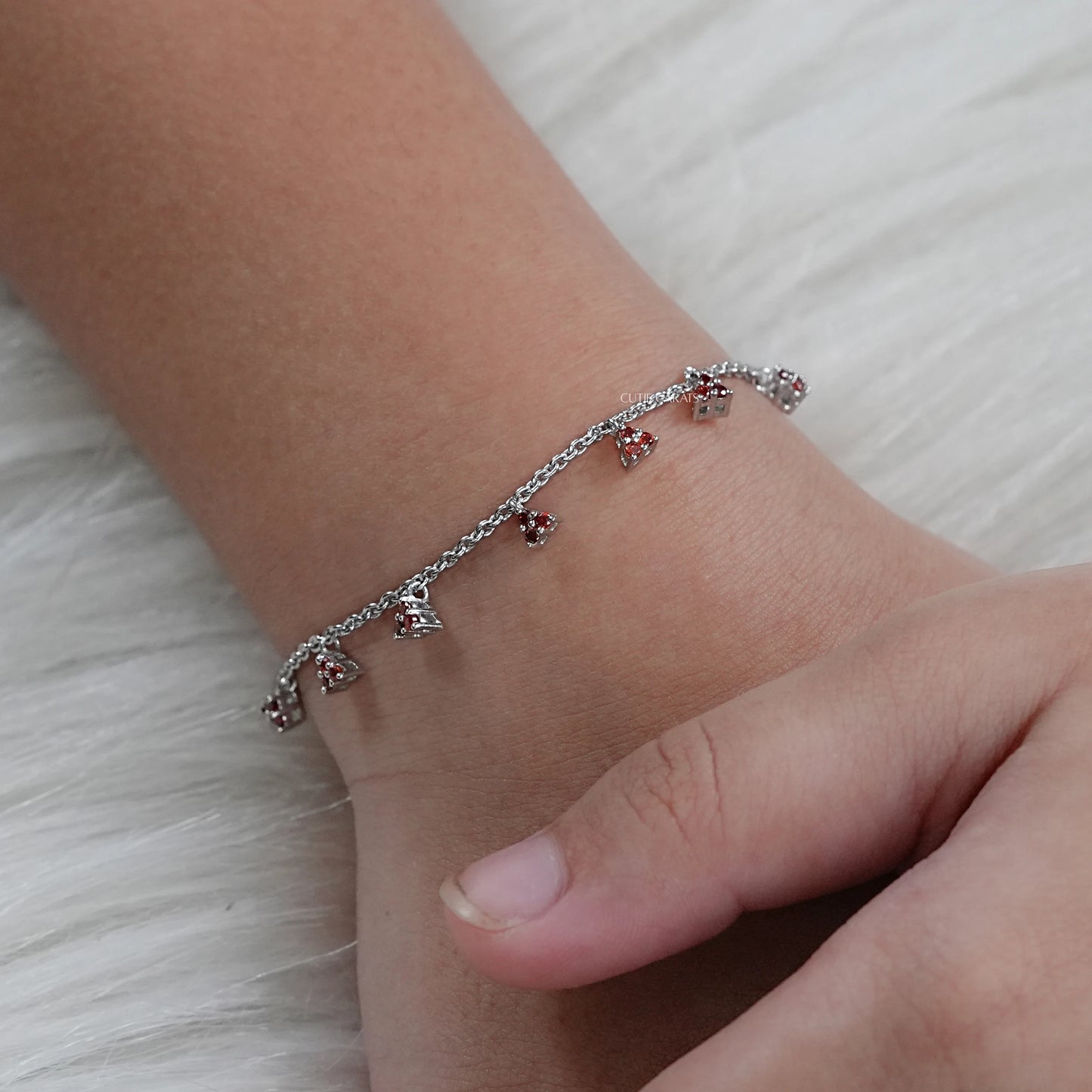 Red Ruby Charm Chain Bracelet For Girls