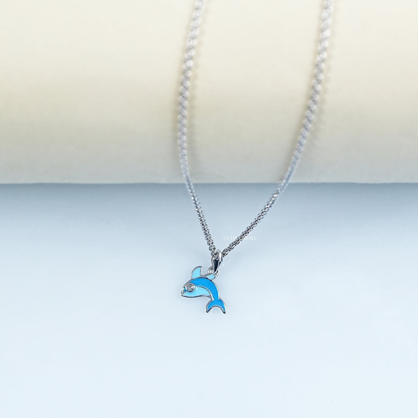 Round Cut Lab Grown Diamond Dolphin Pendant