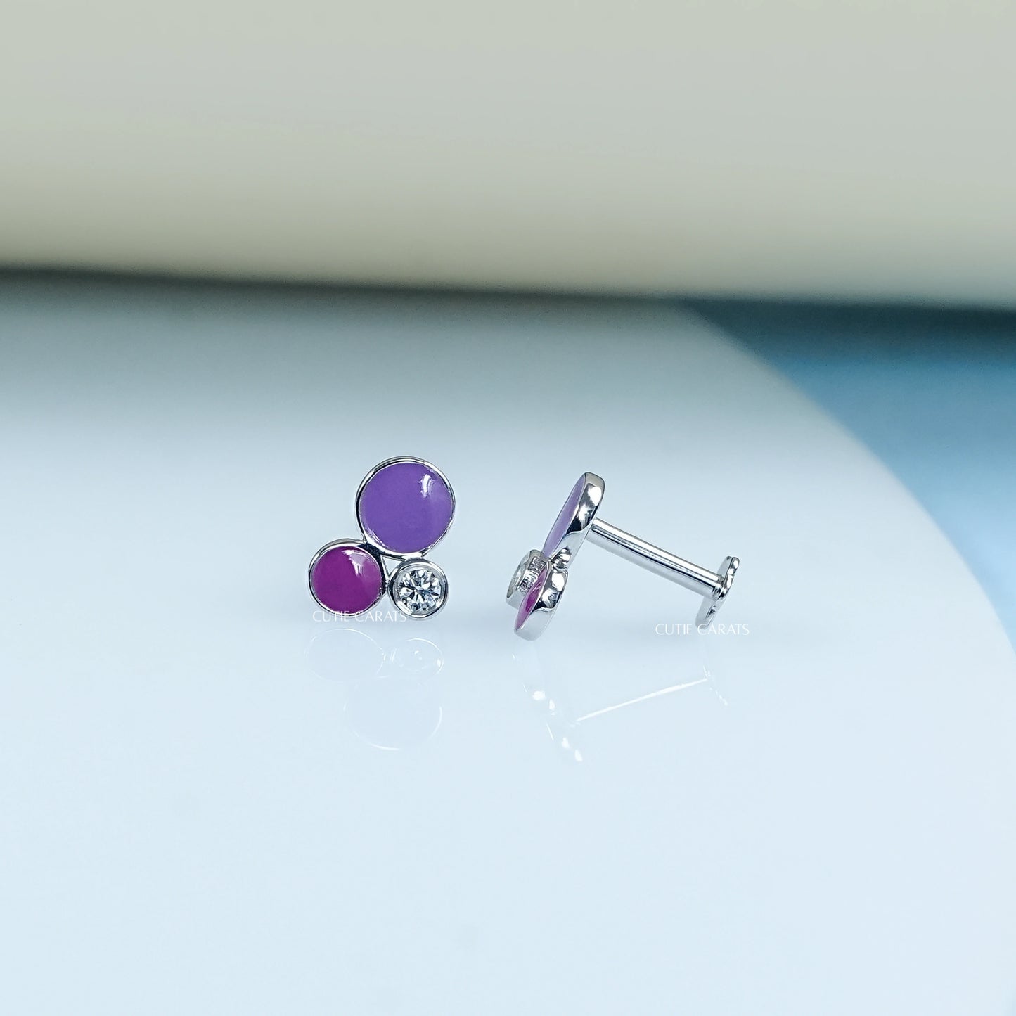 Cute Purple Enamel Earring For Toddler