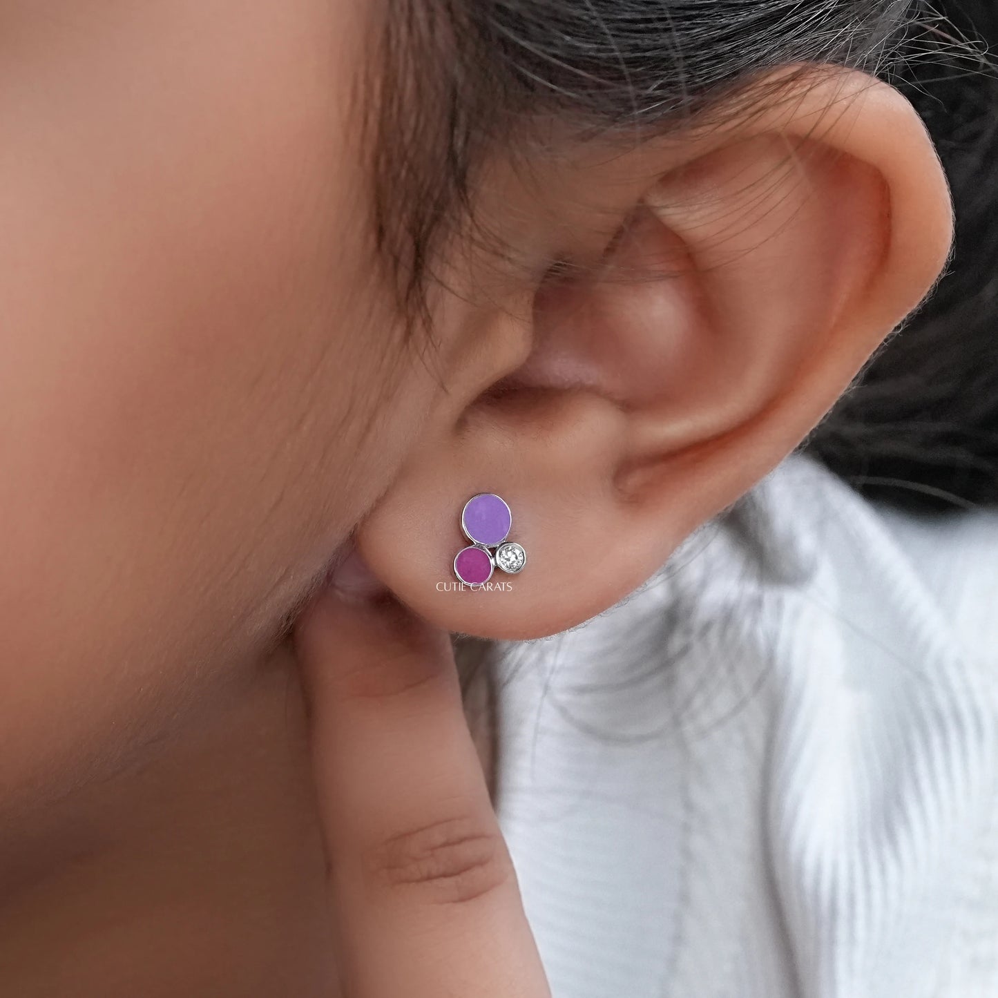 Cute Purple Enamel Earring For Toddler