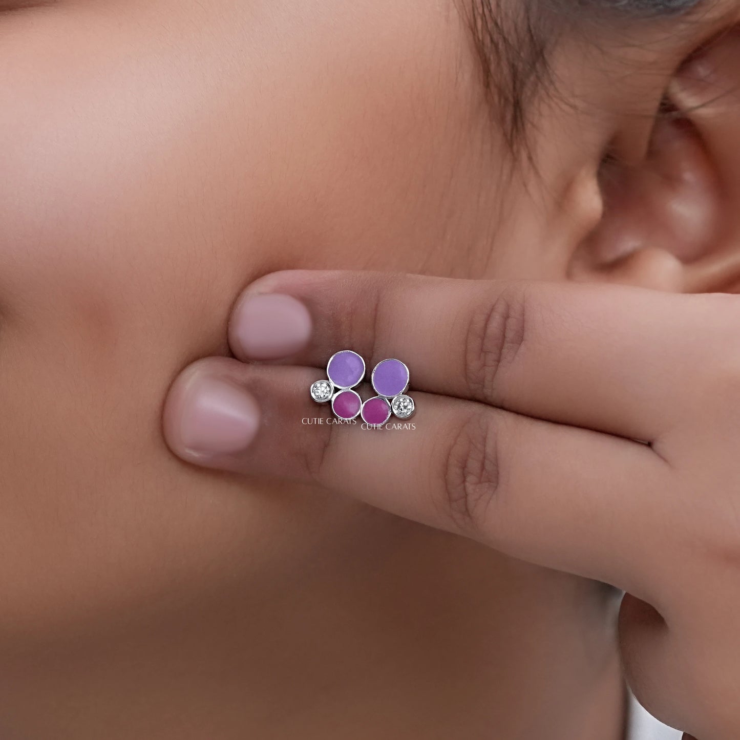 Cute Purple Enamel Earring For Toddler