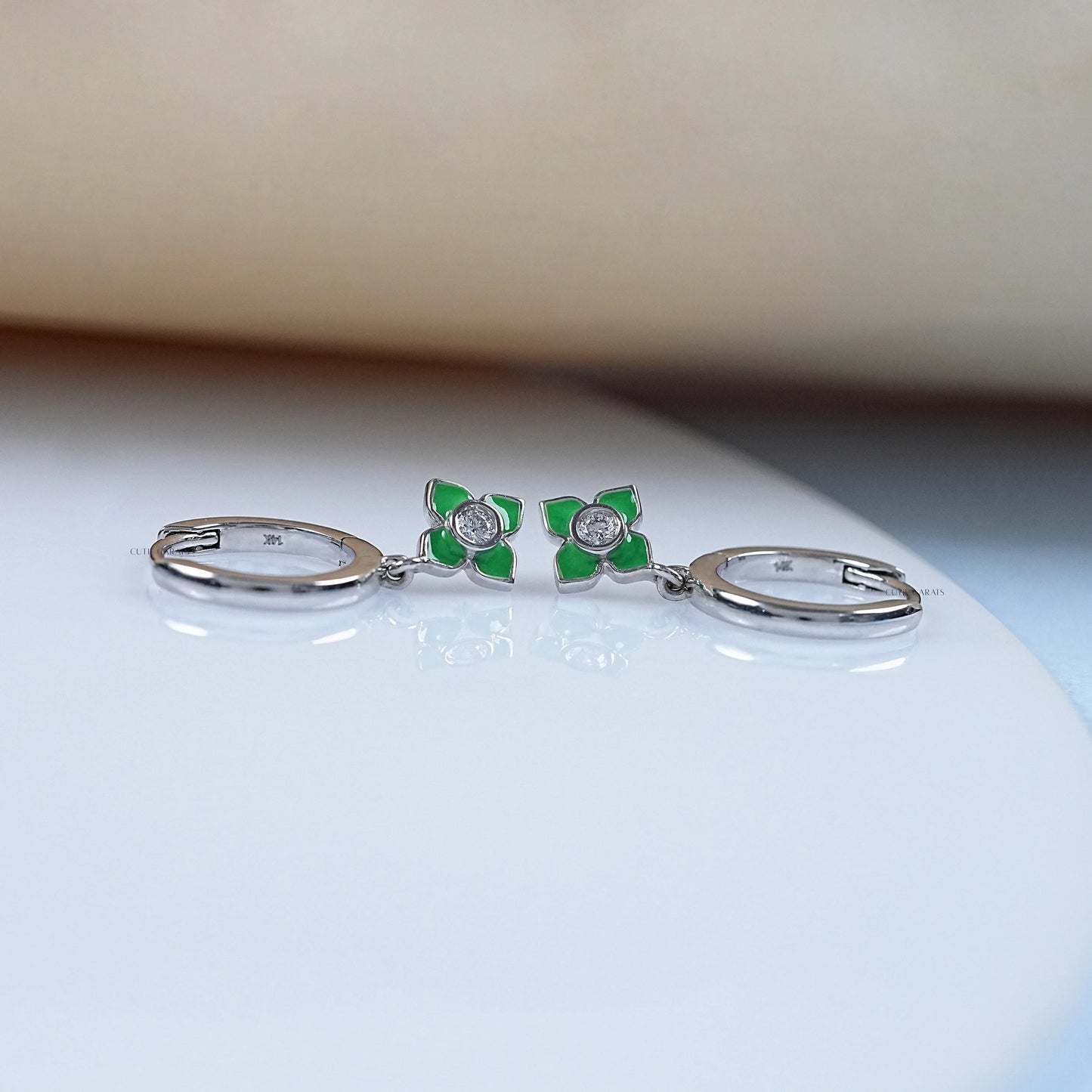 Green Leaf Charm Hoop Earrings For Kids