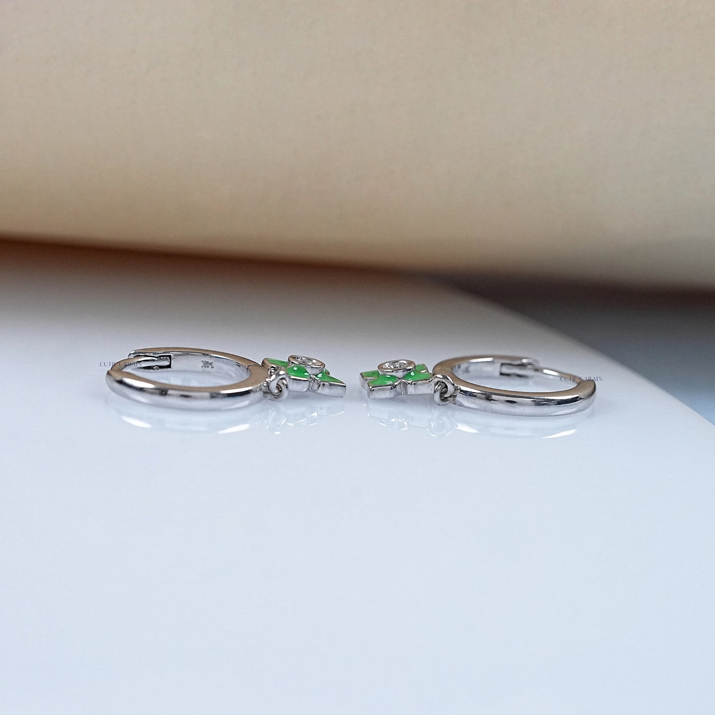 Green Leaf Charm Hoop Earrings For Kids