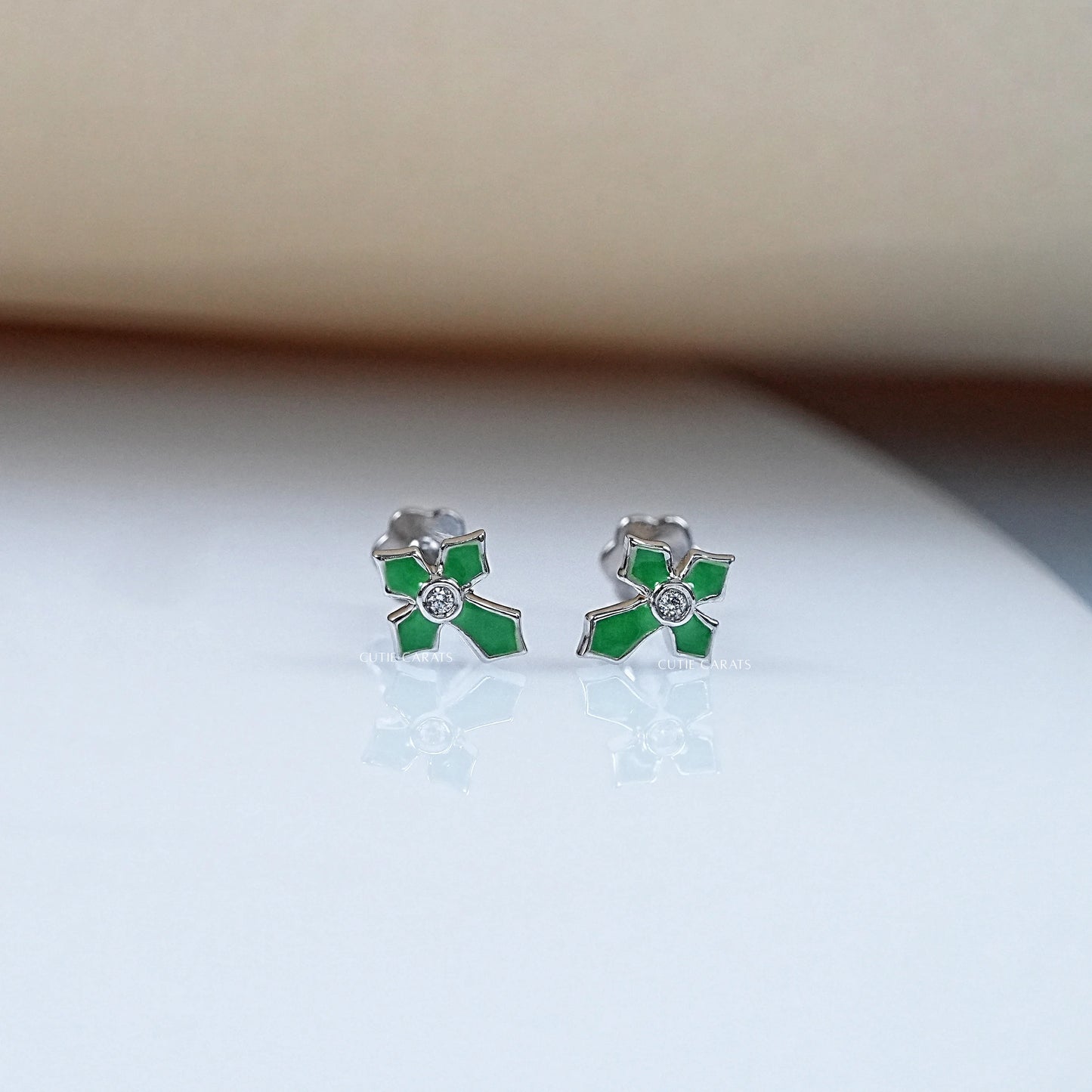 Cross Green Enamel Stud Earrings