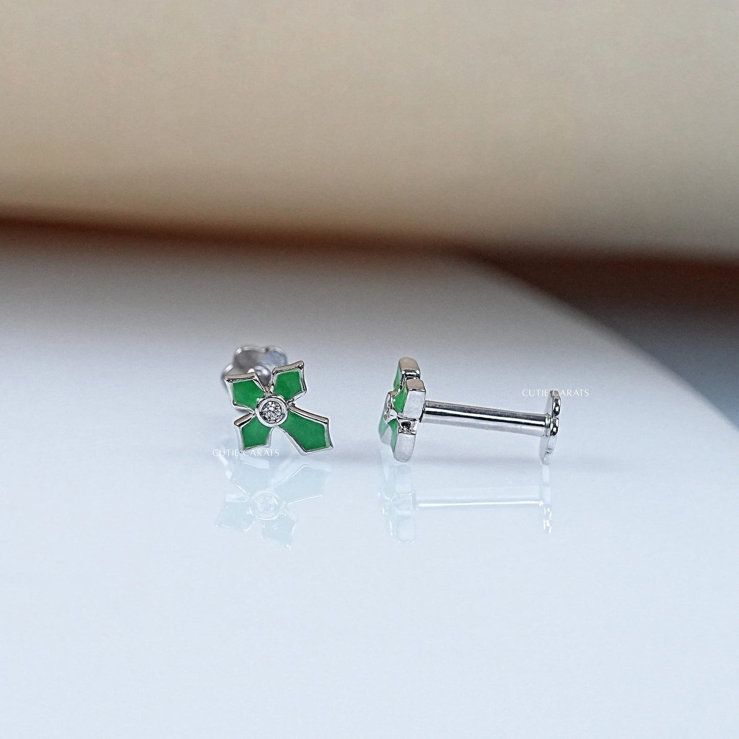 Cross Green Enamel Stud Earrings