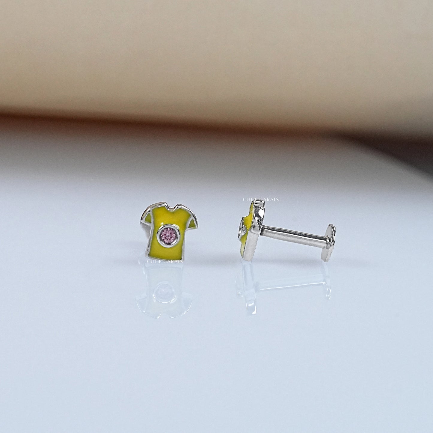 Yellow Enamel T Shirt Shape Stud Earrings For Kids