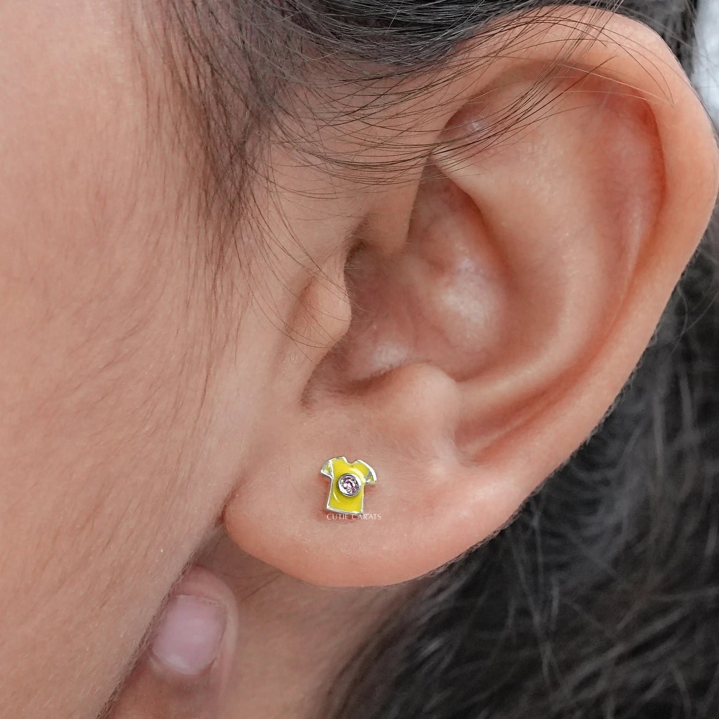 Yellow Enamel T Shirt Shape Stud Earrings For Kids